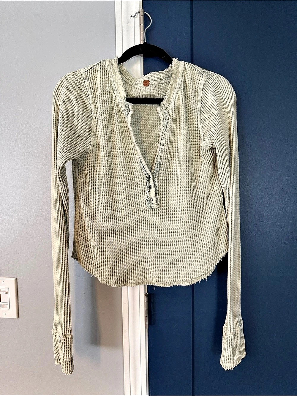 Free People FP One Colt Thermal Cream Knit waffle Henley